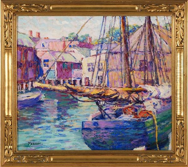 Harbor Scene, Possibly Rockport Oil Painting by Lillian Burk Meeser