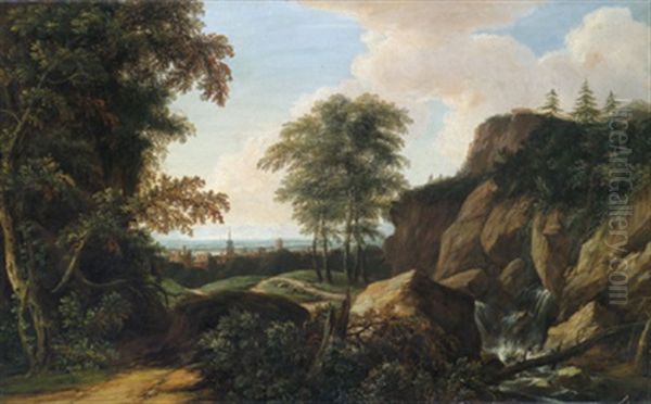 Heroische Waldlandschaft Mit Blick Auf Eine Ferne Stadt Oil Painting by Renier Megan