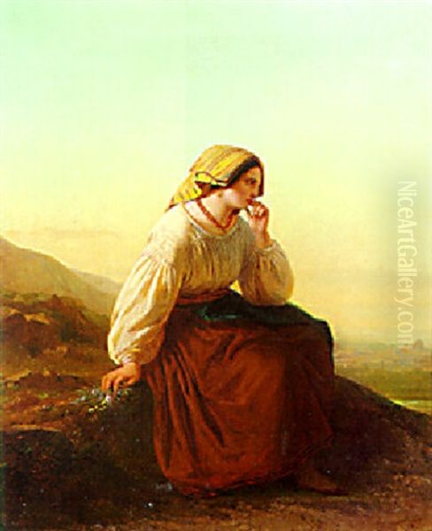 A Pensive Beauty In The Campagna, Rome Beyond Oil Painting by Joseph Meganck