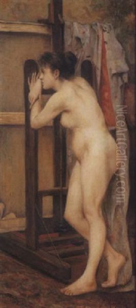 Femme Nue Dans Un Atelier Oil Painting by Rene Mege Du Malmont