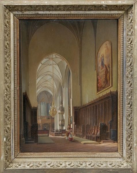 Kircheninneres Einer Hessischen, Gotischen Kirche Wahrend Einer Messe Oil Painting by Johann Friedrich Mehler