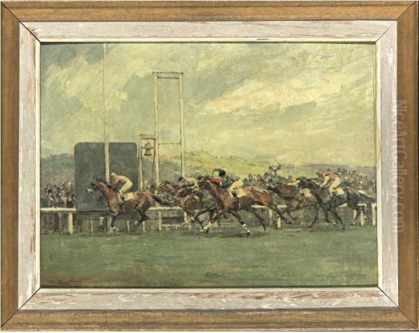 Race At Longchamps Oil Painting by Rene Berti