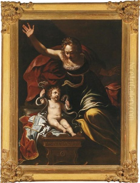 Szene Aus Der Kindheit Des Herkules (scena Dell'infanzia Di Ercole) Oil Painting by Bernardino Mei