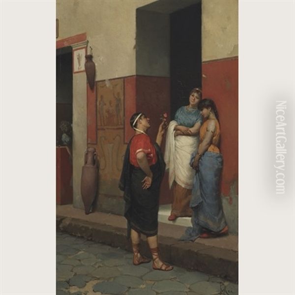 The Courtship (+ Ladies Of The Roman Court; Pair) Oil Painting by Paolo Mei