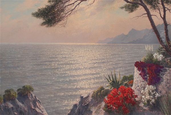 Capri Coastal Scene Oil Painting by Jacobus Leonardus Van Der Meide