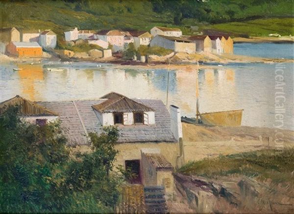 Paisaje Con Casas Y Lago Oil Painting by Eliseo Meifren y Roig