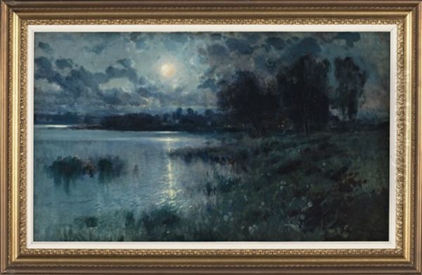 Paisaje Al Claro De Luna Oil Painting by Eliseo Meifren y Roig