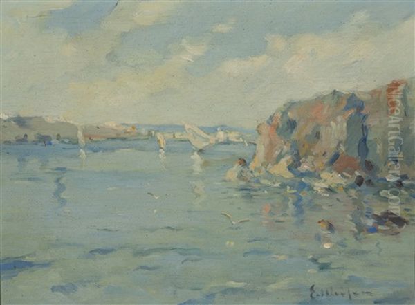 Marina Oil Painting by Eliseo Meifren y Roig