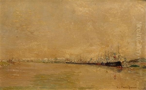 Puerto De Barcelona Oil Painting by Eliseo Meifren y Roig