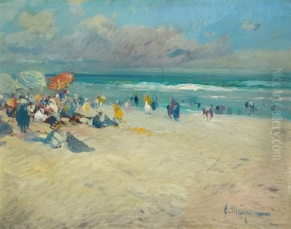 Dia En La Playa De Biarritz Oil Painting by Eliseo Meifren y Roig