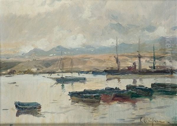 Marina Oil Painting by Eliseo Meifren y Roig