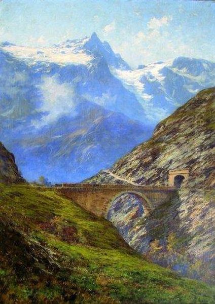 La Meije Et Le Pont Maurian A La Grave-htes Alpes Oil Painting by Charles Alexandre Bertier