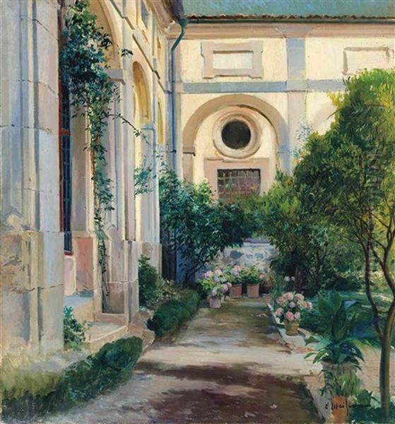 The Courtyard Garden Oil Painting by Eliseo Meifren y Roig