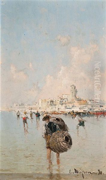 Mariscadores Oil Painting by Eliseo Meifren y Roig