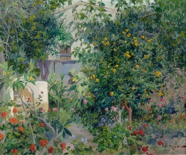 Jardin Con Flores Oil Painting by Eliseo Meifren y Roig