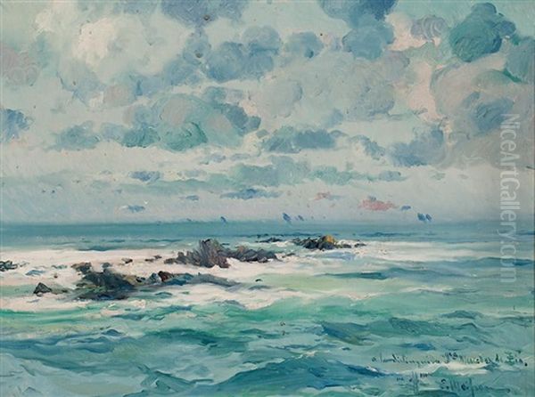 Marina Oil Painting by Eliseo Meifren y Roig