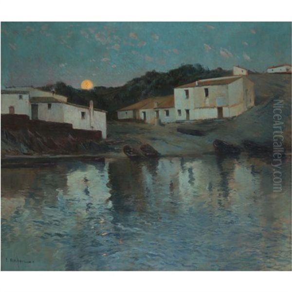 Pontevedra (evening Light, Pontevedra) Oil Painting by Eliseo Meifren y Roig