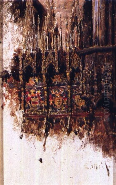 Silleria Gotica De La Catedral De Barcelona Oil Painting by Eliseo Meifren y Roig