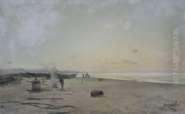 Fischer Am Strand Oil Painting by Eliseo Meifren y Roig