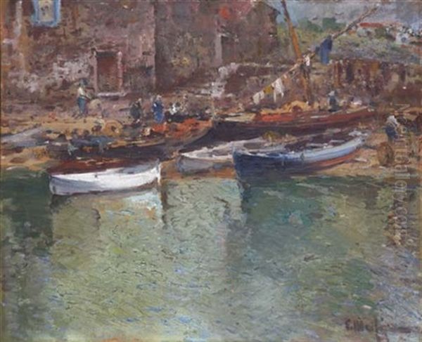 Barcas En Cadaques Oil Painting by Eliseo Meifren y Roig