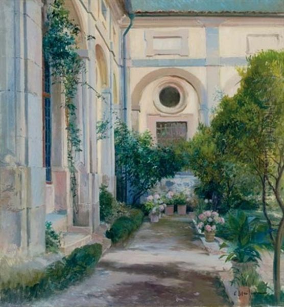 El Patio - The Courtyard Oil Painting by Eliseo Meifren y Roig