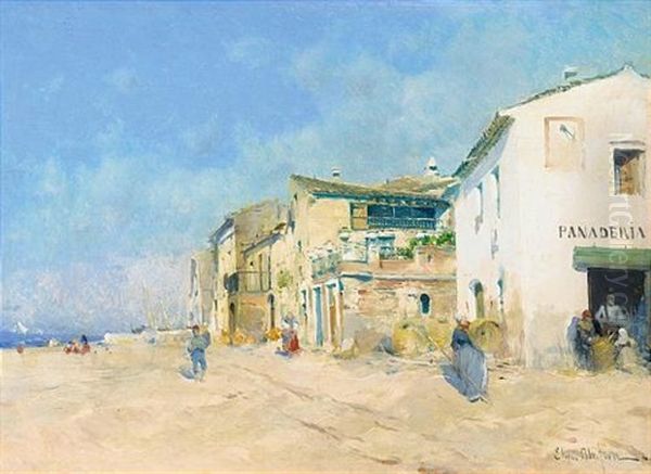 Pueblo Costero (a Coastal Village) Oil Painting by Eliseo Meifren y Roig