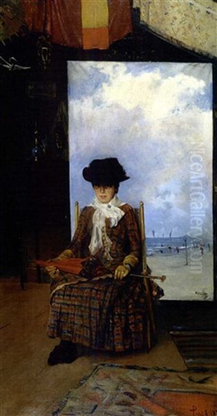 Retrato De Dolores Pajarin (portrait Of Dolores Pajarin) Oil Painting by Eliseo Meifren y Roig