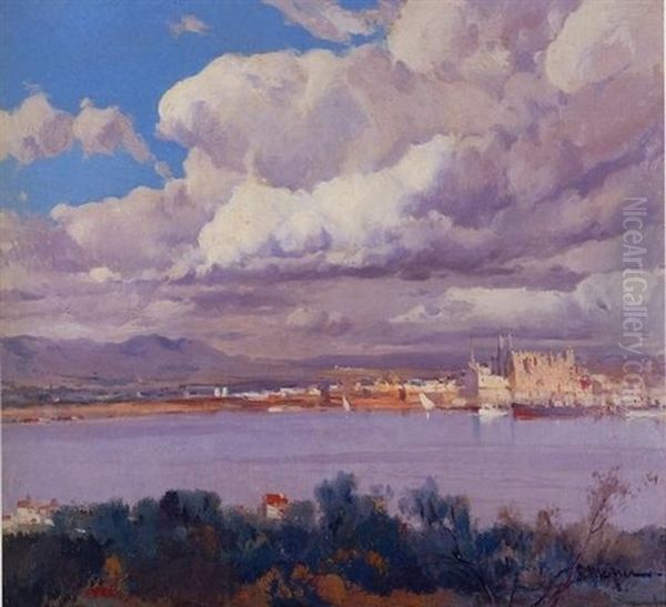 Bahia De Palma De Mallorca (a View Of Palma De Mallorca) Oil Painting by Eliseo Meifren y Roig