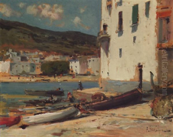 Puerto De Cadaques Oil Painting by Eliseo Meifren y Roig