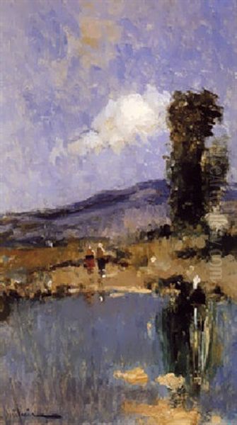 Pisaje Con Figuras Al Borde De Un Lago by Eliseo Meifren y Roig