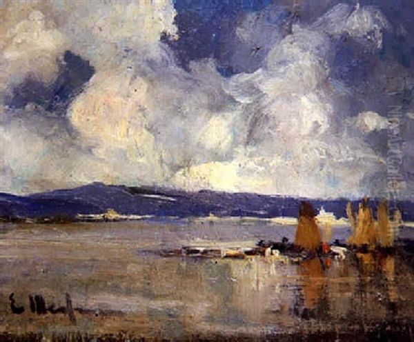 Playa Con Pescadores En La Orilla Oil Painting by Eliseo Meifren y Roig