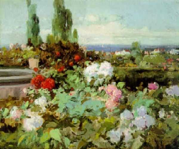 Jardin Con Mar Al Fondo Oil Painting by Eliseo Meifren y Roig