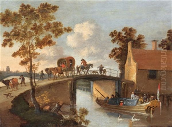 Spazierfahrt Uber Die Grachten Von Rotterdam, Links Im Hintergrund Die Sint Laurenskerk Oil Painting by Hendrick De Meijer