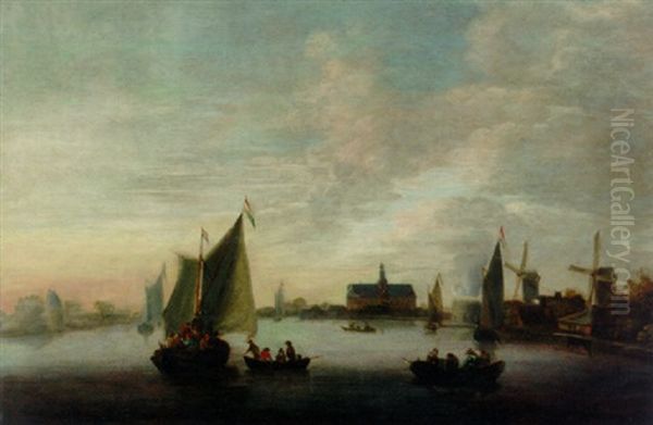 Shipping On The Haarlemermeer Oil Painting by Hendrick De Meijer