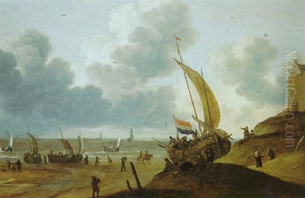 Am Strand Bei Scheveningen Oil Painting by Hendrick De Meijer