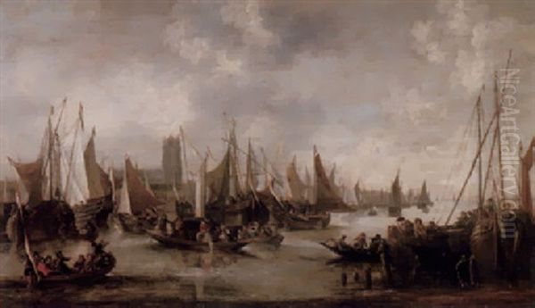 Im Hafen Von Dordrecht Oil Painting by Hendrick De Meijer