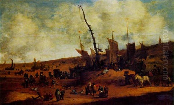 La Plage De Schveningen Oil Painting by Hendrick De Meijer