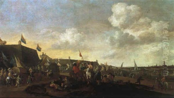 Soldaten Auf Dem Marsch Vor Einer Befestigten Hollaendischen Stadt by Hendrick De Meijer