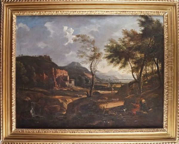 Personnages Pres D'un Temple En Ruines Oil Painting by Albert Meijeringh