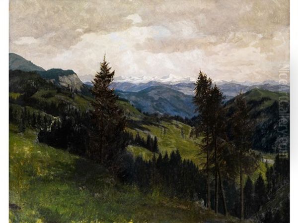 Blick Vom Wendelstein Auf Die Tauern Von Einer Anhohe Uber Die Taler Hinweg Oil Painting by Lothar Rudolf Meilinger