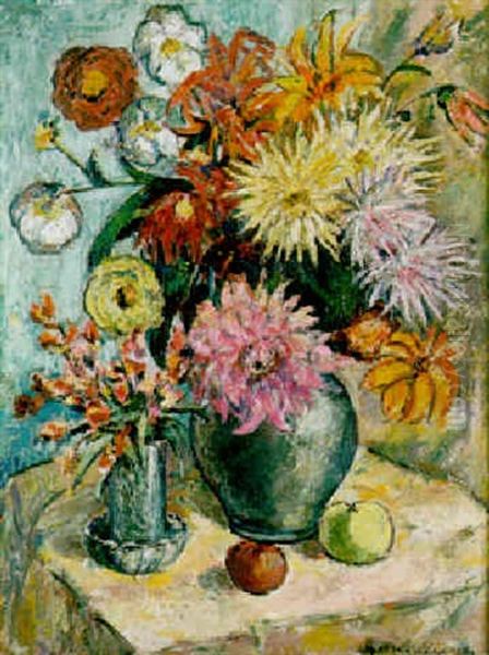 Herbstblumenstraus Oil Painting by Lothar Rudolf Meilinger