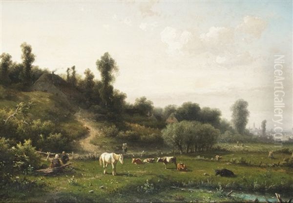 Evening At The Pasture Oil Painting by Claus Hendrik Meiners