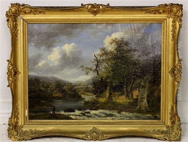 Boomrijk Rivierlandschap Oil Painting by Claus Hendrik Meiners