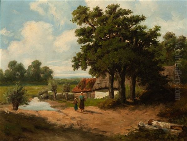 Landscape With Farm Oil Painting by Claus Hendrik Meiners