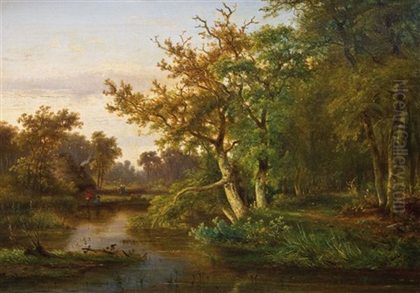 Waldlandschaft Mit Bachlauf Oil Painting by Claus Hendrik Meiners