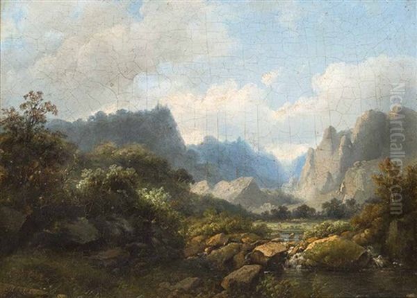 Gebirgslandschaft Mit Wildbach Im Sonnenlicht Oil Painting by Claus Hendrik Meiners