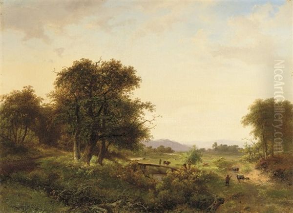 A Wooded Landscape With Figures Oil Painting by Claus Hendrik Meiners