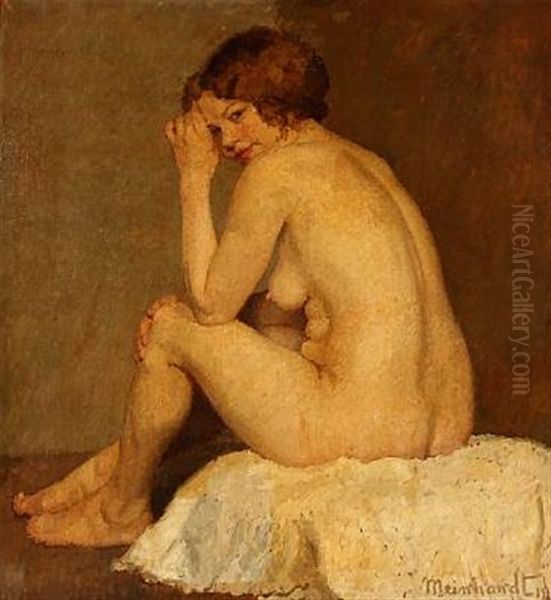 Seated Nude Female Oil Painting by Walter Meinhardt