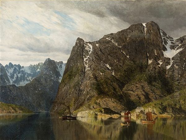 Fjord Landscape Oil Painting by Georg M. Meinzolt