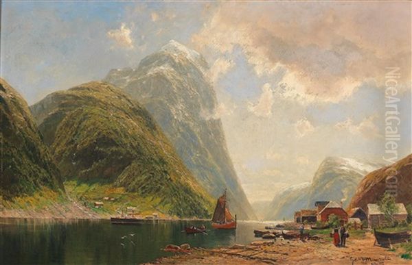 Fjord Landscape Oil Painting by Georg M. Meinzolt